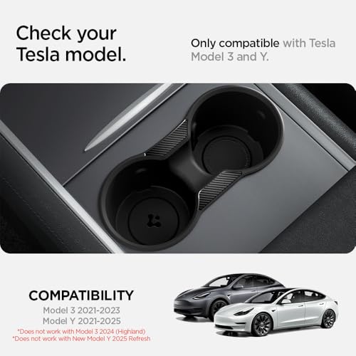 Spigen Cup Holder Insert Relaxed Grip Designed for Tesla Model 3 & Y 2025/2024/2023 [Not Compatible with Model 3 2025/2024 Refresh & New Tesla Model Y 2025 Refresh] (Up to Trenta Cups)