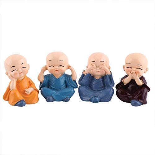TIED RIBBONS 4 Pcs Baby Buddha Statue | Resin, 2 Inch | Buddha Monk Statue, Car Dashboard Decoration, Office, Table, Shelves, Home, Living Room, Buddha Decor | Mini Buddha Statue