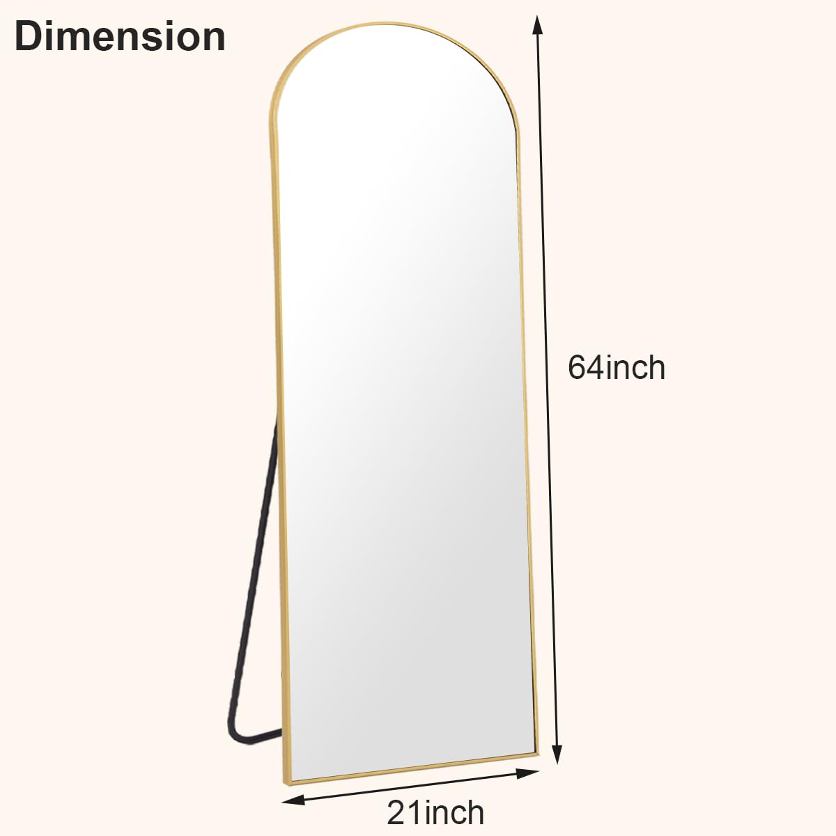 HARRITPURE 64"x21" Arched Full Length Mirror Free Standing Leaning Hanging Mounted Mirror Aluminum Frame Modern Simple Home Decor for Living Room Bedroom Cloakroom, Gold