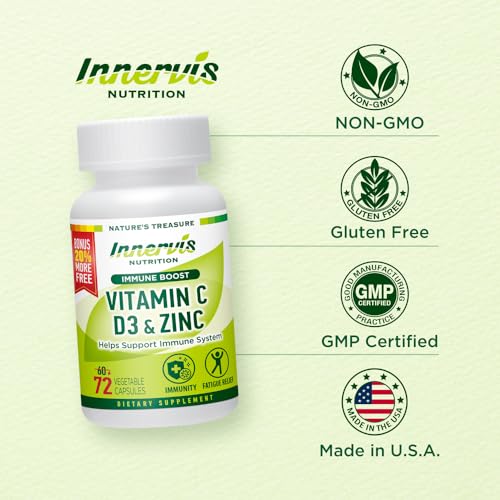 INNERVISNUTRITION Immunity Immune Boost Vitamin C 900mg, D3 2,500 IU, Zinc 25mg | 72 Veggie Capsules, 72-Day Supply | Immune System Support | Made in USA, Vegetarian-Friendly, 3rd Party Lab Tested