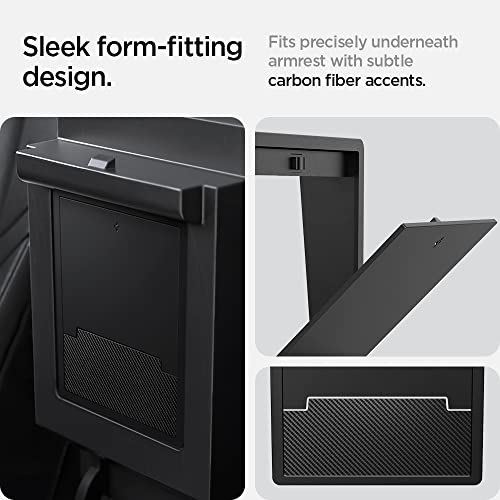 Spigen One-Tap Hidden Storage Box Designed for Tesla Model 3 & Y Center Console Organizer Armrest 2024/2023/2022 [Not Compatible with Model 3 2025/2024 Refresh and Model Y 2025] (Carbon Edition)