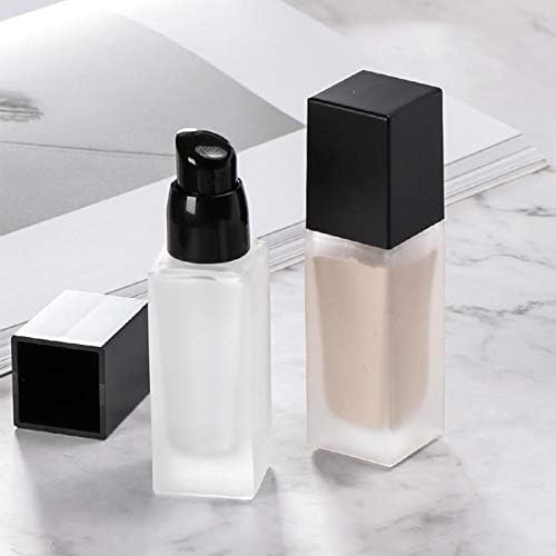 2 Pack 30ml/1 Oz Frosted Glass Foundation Bottle,Empty Refillable Square Lotion Bottle With Press Pump for Lotion Liquid Body Cream Cosmetic Travel Foundation Samples Vials-Pipette&Funnel Included