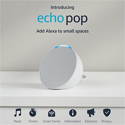 Amazon Echo Pop (newest model), Our smallest Alexa speaker, Fits in any room, Glacier White