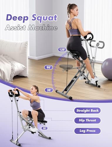 Sportsroyals Squat Machine for Home,Rodeo Core Exercise Machine,330lbs Foldable,Adjustable 4 Resistance Bands,Ride & Rowing Machine for Botty Glutes Butt Thighs,Ab Back/Leg Press Hip Thrust