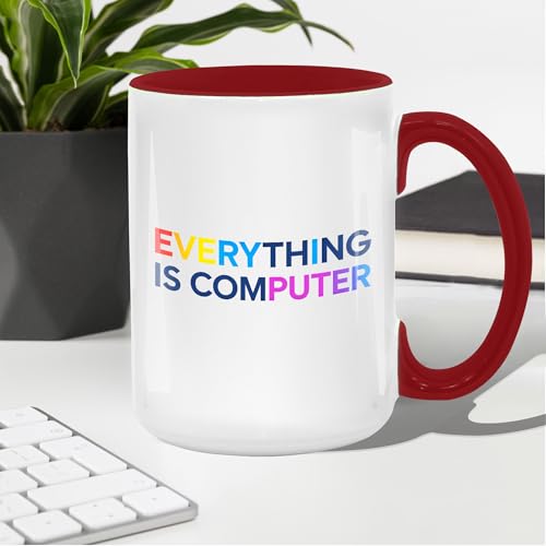 9YLOVEMM Everything Is Computer Funny Tech Digital Age Humor Trending Meme 11oz Accent Mugs, 15oz Ceramic Mug, Coffee Mug