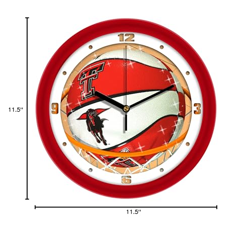 Texas Tech Red Raiders College Basketball Slam Dunk Wall Clock, Silent Non Ticking, 11.5"