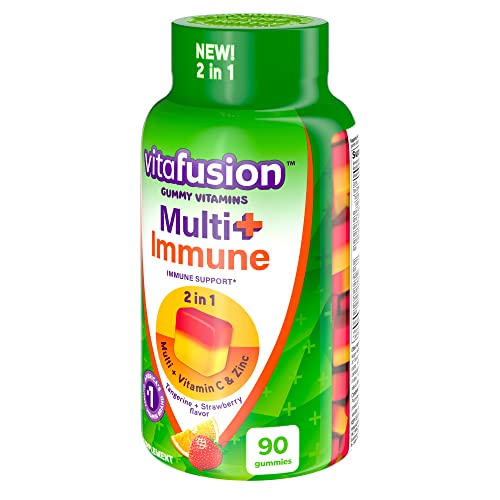 Vitafusion Multi+ Immune Support* – 2-in-1 Benefits & Flavors – Adult Gummy Vitamins with Vitamin C, Zinc, Daily Multivitamins, 90 Count