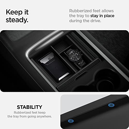 Spigen Center Console Organizer Tray Designed for Tesla Model 3 & Y 2025/2024/2023 with Smooth Slide Technology [Not Compatible with Tesla Model 3 2025/2024 Refresh (Highland)] (Carbon Edition)