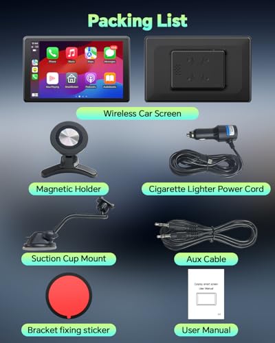 LAMTTO Wireless Apple Carplay Screen for Car Android Auto Magnetic Holder, OTA, Portrait & Landscape Screen, GPS Navigation, Portable Car Audio Receivers Mirror Link, Bluetooth, Voice Control