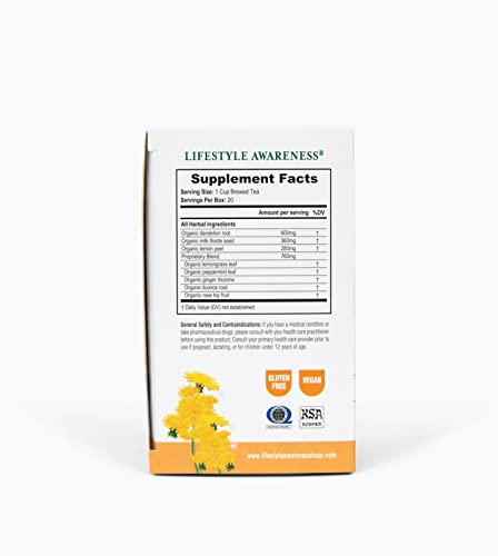 Lifestyle Awareness Teas, Caffeine Free Dandy Liver Detox Tea, 20 Count