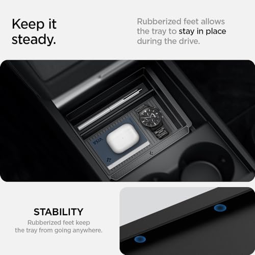 Spigen Center Console Organizer Tray Designed for New Tesla Model Y 2025 Refresh (Juniper) and Tesla Model 3 2025/2024 Refresh (Highland) with Smooth Slide Technology (Carbon Edition)