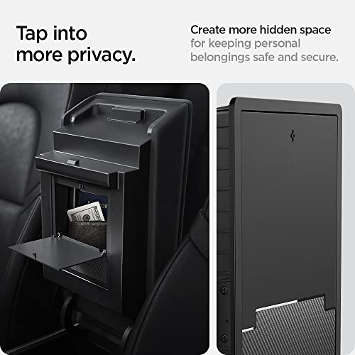 Spigen One-Tap Hidden Storage Box Designed for Tesla Model 3 & Y Center Console Organizer Armrest 2024/2023/2022 [Not Compatible with Model 3 2025/2024 Refresh and Model Y 2025] (Carbon Edition)