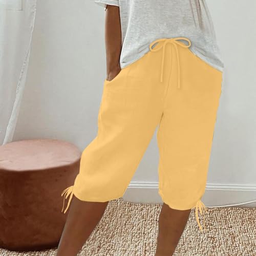 Limited+Time Deals Today Prime Women's Cotton Linen Shorts 2025 Summer Casual Loose Fit Drawstring Bermuda Shorts Vacation Beach Pocket Solid Shorts Dressy Shorts for Women