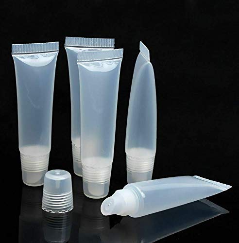 Aoshang 10Pcs 8ml Mini Refillable Empty Tubes Lip Gloss Balm Clear Cosmetic Containers Soft Tubes with 3pcs Free 5ml Plastic Syringes