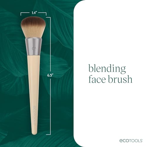EcoTools Blending Face Makeup Brush, For Liquid & Cream Foundation, Bronzer, & Blush, Multipurpose Makeup Brush, Dense, Synthetic Bristles, Eco Friendly, Cruelty-Free & Vegan, 1 Count