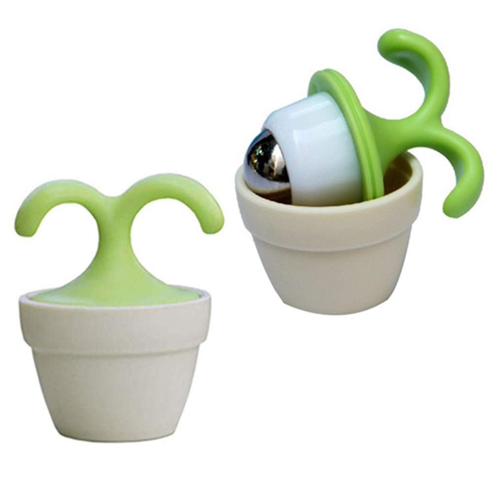 XKGD 16xi 2PCS Handheld Body Massager Mini Potted Plant Shaped Roller Ball Bead Relaxation Neck Foot Face Pot Desk Decor Massage Cooling for Neck (Green with White)