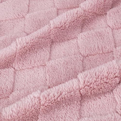 HOMRITAR 3D Gingham Fleece Baby Blanket for Girls Boys Chessboard Grid Warmer Comfort Reversible Shaggy Cozy Decor for Home Bed Blanket for Toddlers 30 x 40 Inches Coral Pink