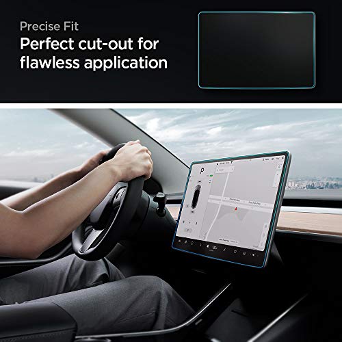 Spigen Tempered Glass Screen Protector [GlasTR EZ FIT] Designed for Tesla Model 3 (2023-2017), Tesla Model Y (2025-2020) 15 inch Dashboard Touchscreen - Matte/Anti Fingerprint
