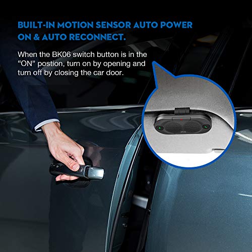 Besign BK06 Bluetooth 5.0 in Car Speakerphone with Visor Clip, Wireless Car Kit for Handsfree Talking, Motion Auto On, Siri Google Assistant Support, Dual 2W Speakers