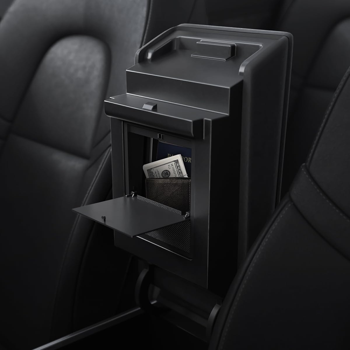 Spigen One-Tap Hidden Storage Box Designed for Tesla Model 3 & Y Center Console Organizer Armrest 2024/2023/2022 [Not Compatible with Model 3 2025/2024 Refresh and Model Y 2025] (Carbon Edition)