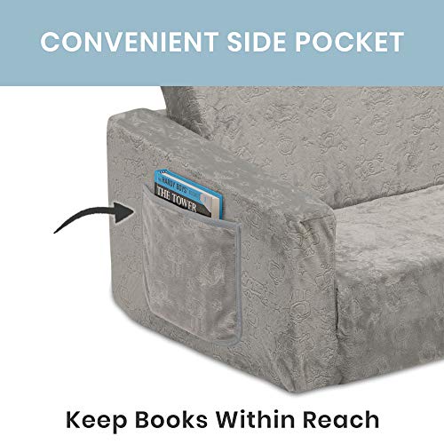 Serta Perfect Sleeper Extra Wide Convertible Sofa to Lounger - Comfy 2-in-1 Flip Open Couch/Sleeper for Kids, Grey