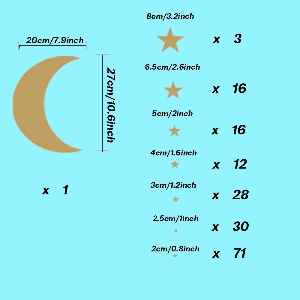 Moon and Stars Wall Decal Vinyl Sticker, Removable Children Kids Art DIY Sticker Mural for Boy Girls Baby Room Decoration Good Night Nursery Wall Decor Home House Bedroom Design (Golden)