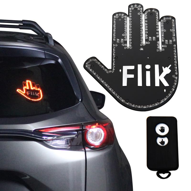 FLIK - THE ORIGINAL Middle Finger Light - Give The Bird & Wave to Drivers - Hottest Gifted Car Accessories, Truck Accessories Car Gadgets Road Rage Signs for Men, Women, Teens - Funny Back Window Sign
