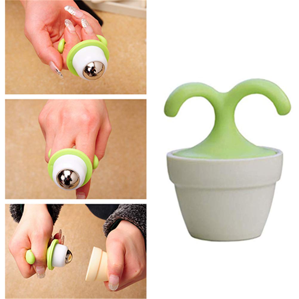 XKGD 16xi 2PCS Handheld Body Massager Mini Potted Plant Shaped Roller Ball Bead Relaxation Neck Foot Face Pot Desk Decor Massage Cooling for Neck (Green with White)
