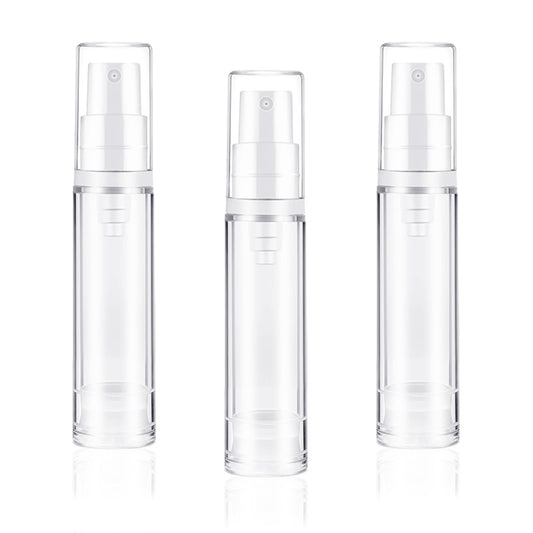 Juxiamal 3pcs Empty Airless Pump Bottles Refillable Clear Travel Lotion Compact Vacuum Press Pump Bottle Cream Cosmetic Container for DIY Foundation, Gel, Lotion, Moisturiser - 10ml