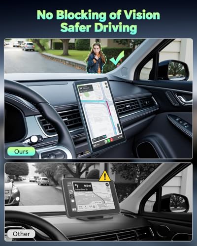 LAMTTO Wireless Apple Carplay Screen for Car Android Auto Magnetic Holder, OTA, Portrait & Landscape Screen, GPS Navigation, Portable Car Audio Receivers Mirror Link, Bluetooth, Voice Control