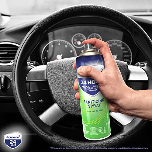 MICROBAN Disinfectant Spray, 24 Hour Sanitizing and Antibacterial Spray, Sanitizing Spray, Fresh Scent, 2 Count (15oz Each)