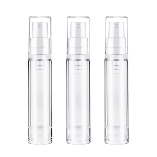 BlingKingdom 3pcs Empty Airless Pump Bottle Refillable Clear Travel Lotion Pump Containers Vacuum Cosmetic Container Vacuum Press Pump Bottles for DIY Foundation, Gel, Essence, Moisturiser (10Ml)