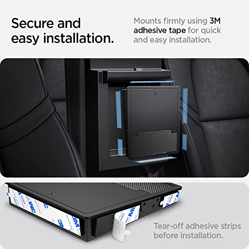 Spigen One-Tap Hidden Storage Box Designed for Tesla Model 3 & Y Center Console Organizer Armrest 2024/2023/2022 [Not Compatible with Model 3 2025/2024 Refresh and Model Y 2025] (Carbon Edition)