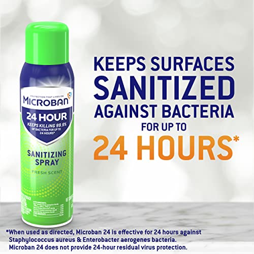 MICROBAN Disinfectant Spray, 24 Hour Sanitizing and Antibacterial Spray, Sanitizing Spray, Fresh Scent, 2 Count (15oz Each)