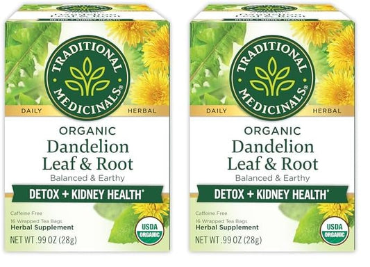 Traditional Medicinals Organic Dandelion Leaf & Root Herbal Tea (Pack of 2), Supports Kidney Function and Healthy Digestion, 16 Tea Bags Total
