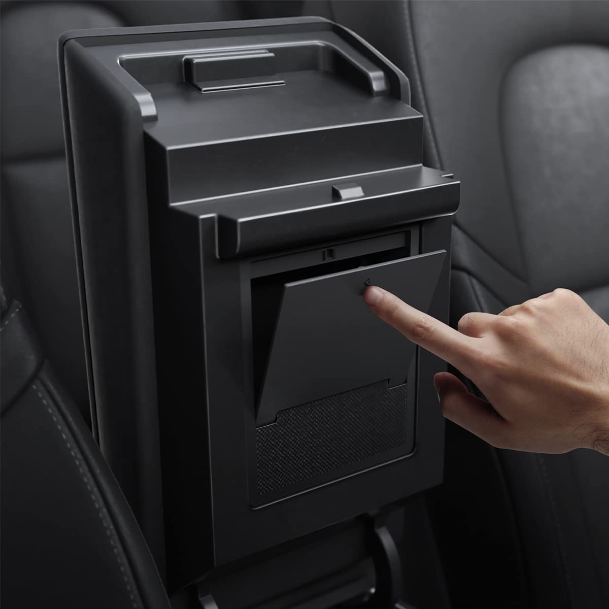 Spigen One-Tap Hidden Storage Box Designed for Tesla Model 3 & Y Center Console Organizer Armrest 2024/2023/2022 [Not Compatible with Model 3 2025/2024 Refresh and Model Y 2025] (Carbon Edition)
