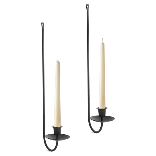 Wall Candle Holder Set of 2, Stylish Black Metal Wall Mount Candle Sconces, Modern Wall Decoration for Living Room, Dining Room, Fireplace, and Weddings