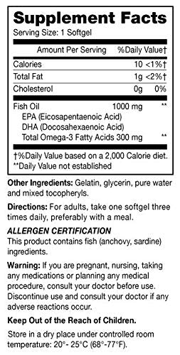 Mason Natural, Omega 3 Fish Oil 1000mg Softgels, Bonus Size 200-Count Bottle, Dietary Supplement Supports Heart, Eye, Brain and Joint Health with Omega 3 Fatty Acid Healthy Fats