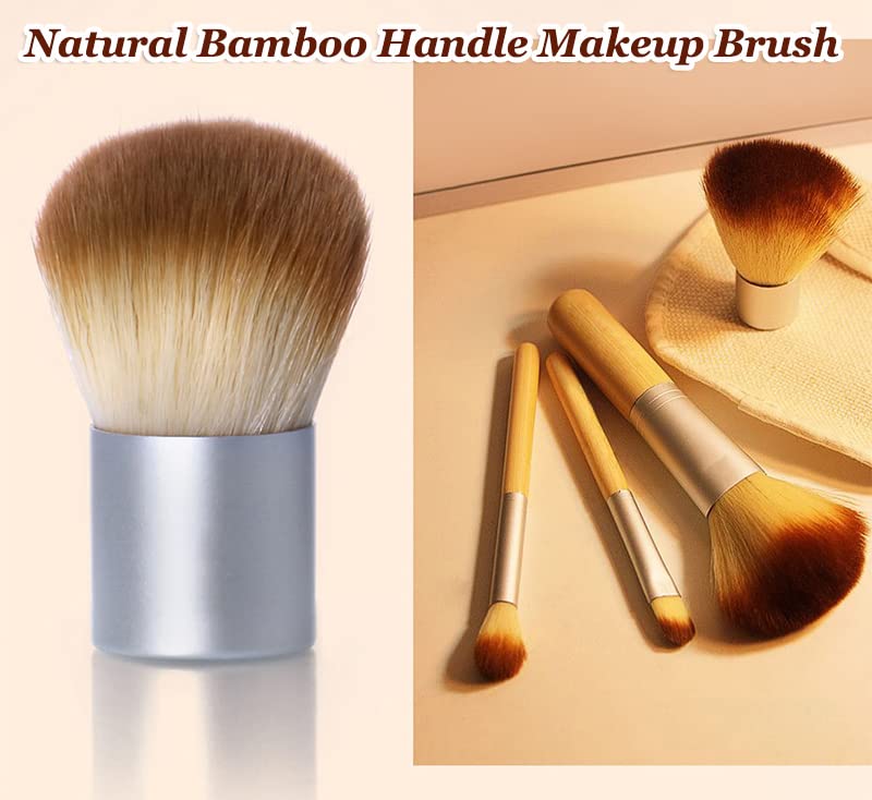 AKOAK 4 Pcs/Set Natural Bamboo Handle Makeup Brush, with a Storage Bag, Very Suitable for Travel, Blush/Powder/Eye Shadow Brush Set, Beauty Tools