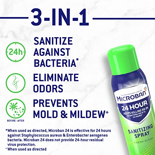 MICROBAN Disinfectant Spray, 24 Hour Sanitizing and Antibacterial Spray, Sanitizing Spray, Fresh Scent, 2 Count (15oz Each)