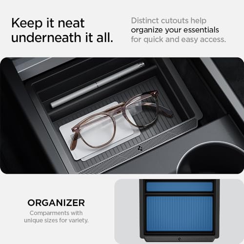 Spigen Center Console Organizer Tray Designed for New Tesla Model Y 2025 Refresh (Juniper) and Tesla Model 3 2025/2024 Refresh (Highland) with Smooth Slide Technology (Carbon Edition)