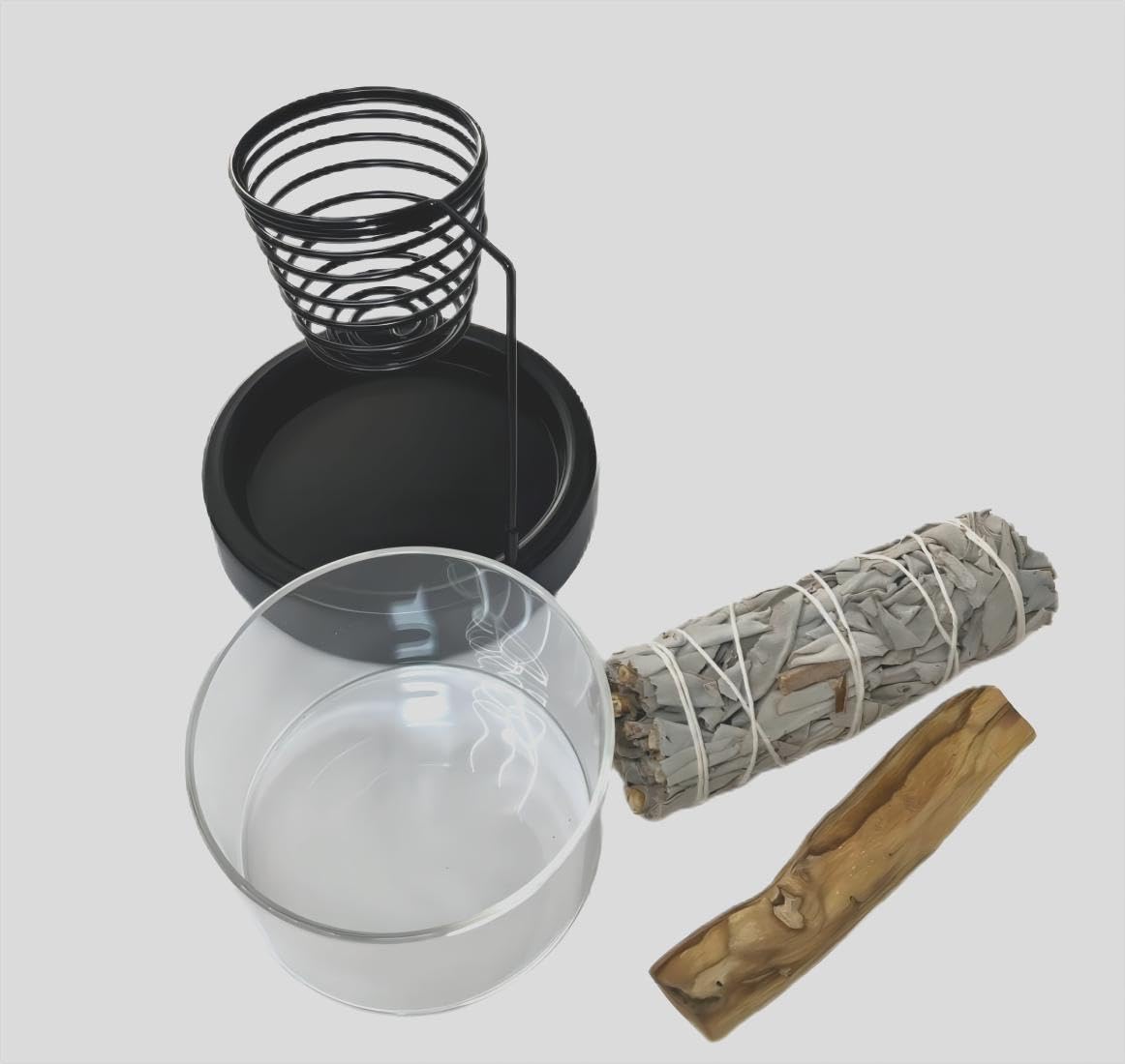 RyotenoKa SWC20240616，Sage Smudge&Palo Santo Kit，General Holder Incense Holder for Burning Sage and Palo Santo，Healing Incense for Cleansing, Clear