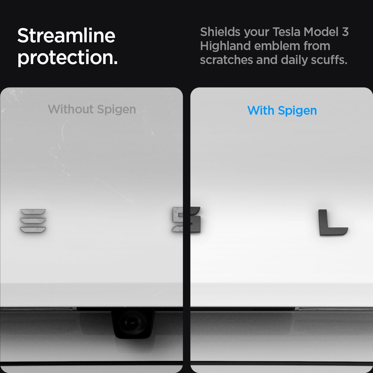 Spigen Rear Emblem Logo Full Cover Sticker Designed for Tesla Model 3 2025/2024 Refresh (Highland) - Black