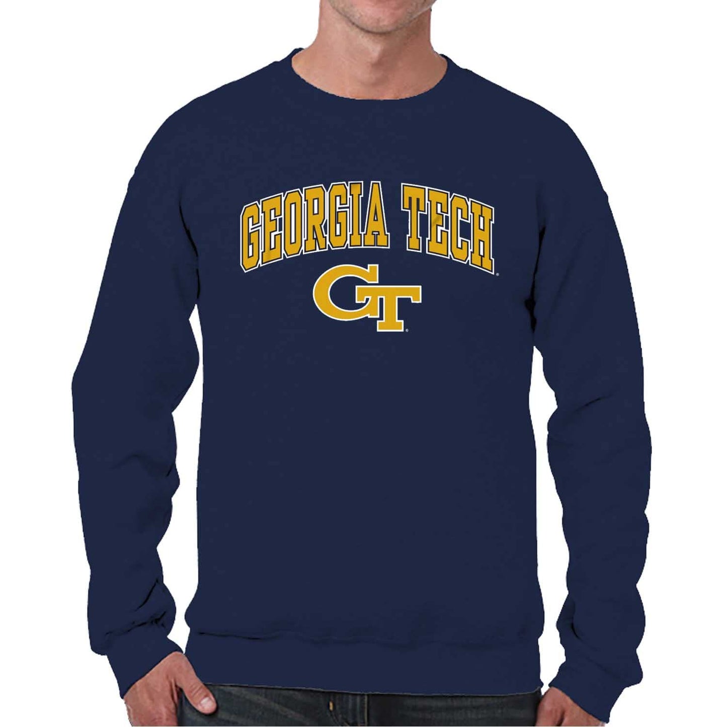 Campus Colors Adult Arch & Logo Soft Style Gameday Crewneck Sweatshirt (Georgia Tech Yellowjackets - Navy, XX-Large)