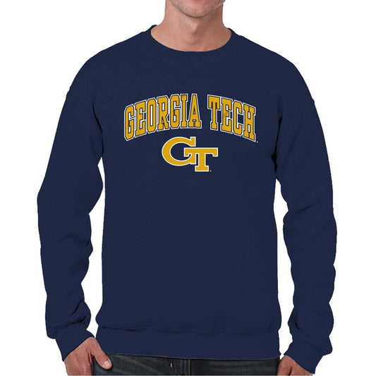 Campus Colors Adult Arch & Logo Soft Style Gameday Crewneck Sweatshirt (Georgia Tech Yellowjackets - Navy, XX-Large)