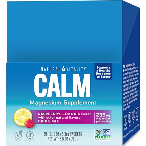 Natural Vitality Calm, Magnesium Citrate Supplement, Anti-Stress Drink Mix Powder - Gluten Free, Vegan, & Non-GMO, Raspberry Lemon, 0.12 oz, 30 Packets