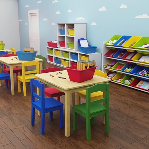 Humble Crew Kids Wooden Table and 4 Chairs Set, Natural/Primary - Kids Table and Chair Set for Toddlers and Children for Arts, Crafts, and Snack Time - Sturdy, Durable Toddler Activity Table