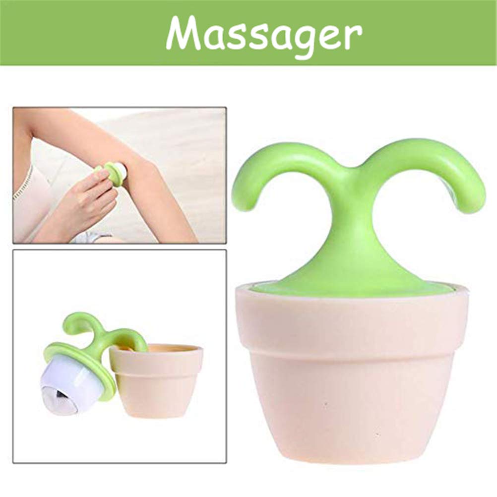 XKGD 16xi 2PCS Handheld Body Massager Mini Potted Plant Shaped Roller Ball Bead Relaxation Neck Foot Face Pot Desk Decor Massage Cooling for Neck (Green with White)