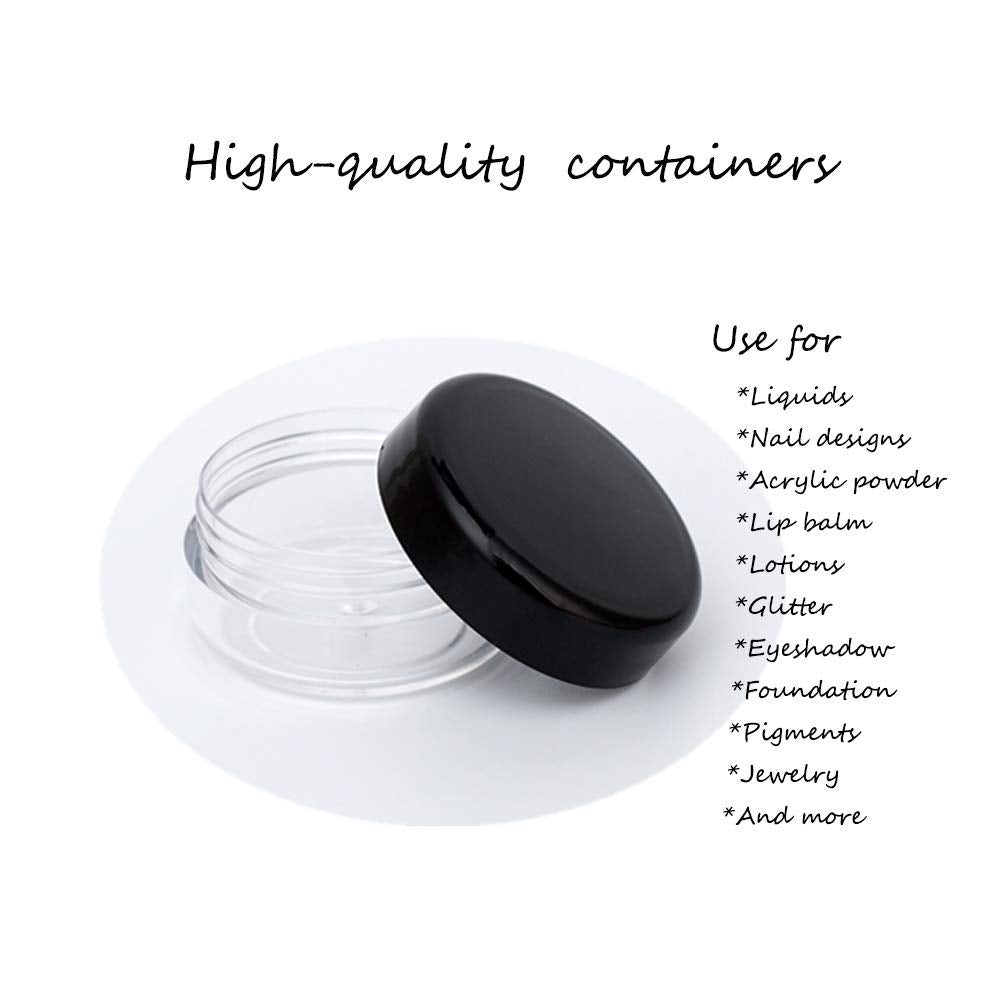 ZEJIA 3 Gram Sample Containers with Lids, 25 Count Tiny Sample Jars, 3ML Makeup Cosmetic Containers for Lip Balms, Lotion, Powder, Beauty Products(Black Lids)