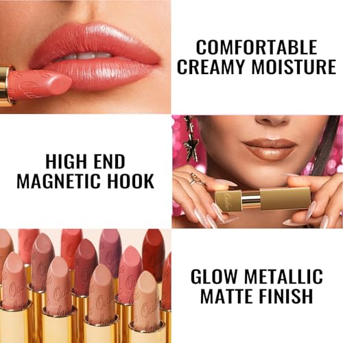 Oulac Matte Mauve Pink Lipstick with Glow Metallic Finish - Vegan Lipstick for Women, Creamy Texture, Hydrating Clean Beauty Formula, High-End Magnetic Hook Design, GM04 Mauve Babe
